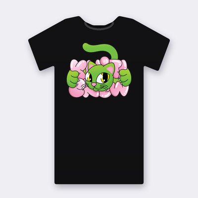 Green Bubble Cat street art T-shirt