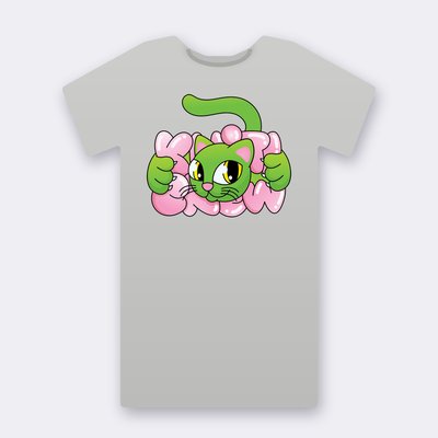 Green Bubble Cat – heather grey Klitty Crew T-shirt