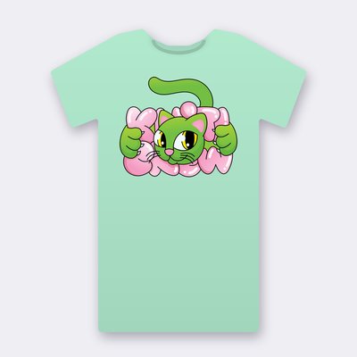 Green Bubble Cat – mint Klitty Crew T-shirt