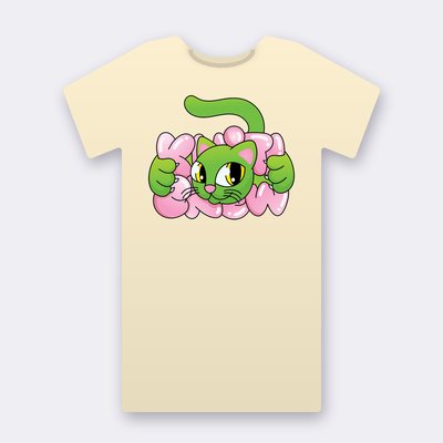 Green Bubble Cat – natural Klitty Crew T-shirt