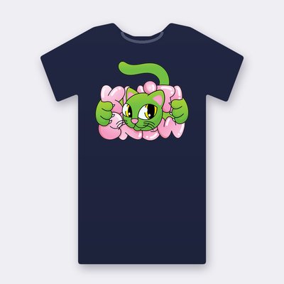 Green Bubble Cat – navy Klitty Crew T-shirt