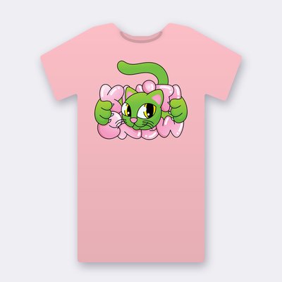 Green Bubble Cat – pink Klitty Crew T-shirt