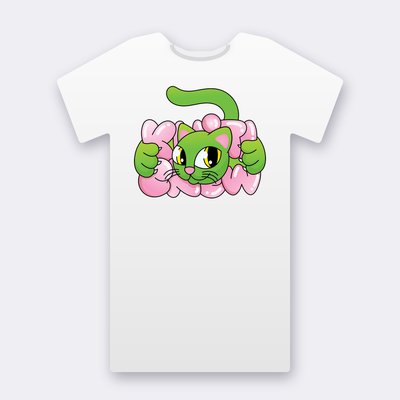 Green Bubble Cat – white Klitty Crew T-shirt