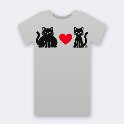 KC Big & Little Cat – Red Heart – heather grey Klitty Crew T-shirt