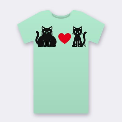 KC Big & Little Cat – Red Heart – mint Klitty Crew T-shirt