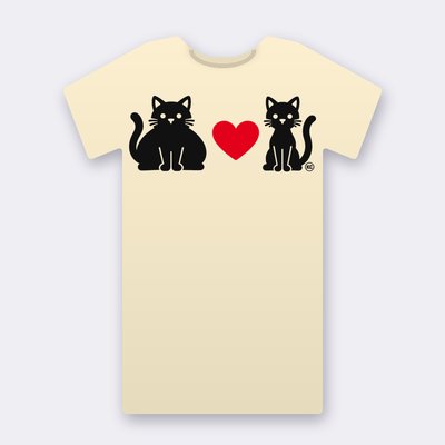 KC Big & Little Cat – Red Heart – natural Klitty Crew T-shirt