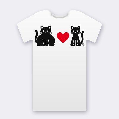 KC Big & Little Cat – Red Heart – white Klitty Crew T-shirt