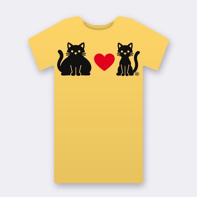 KC Big & Little Cat – Red Heart – yellow Klitty Crew T-shirt