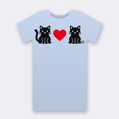 KC Cat Couple – Red Heart – baby blue Klitty Crew T-shirt
