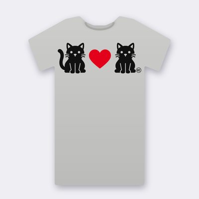KC Cat Couple – Red Heart – heather grey Klitty Crew T-shirt