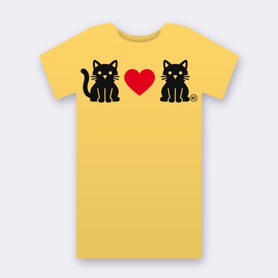 KC Cat Couple – Red Heart – yellow Klitty Crew T-shirt