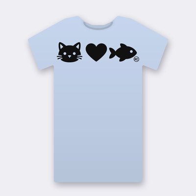 KC Cat Loves Fish – baby blue Klitty Crew T-shirt