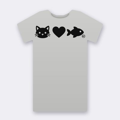KC Cat Loves Fish – heather grey Klitty Crew T-shirt