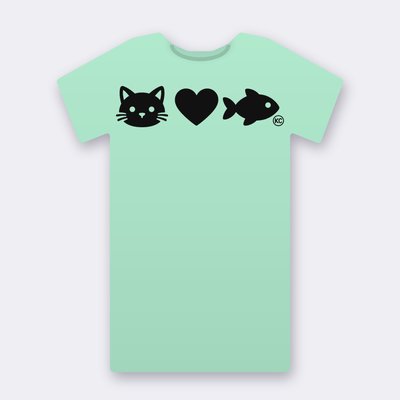 KC Cat Loves Fish – mint Klitty Crew T-shirt