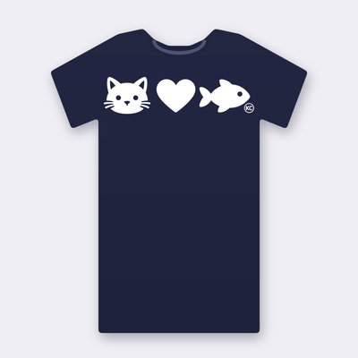 KC Cat Loves Fish – navy Klitty Crew T-shirt