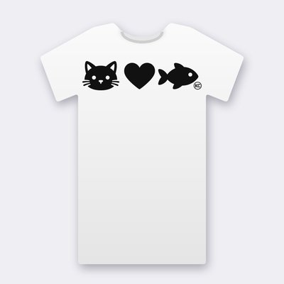 KC Cat Loves Fish – white Klitty Crew T-shirt