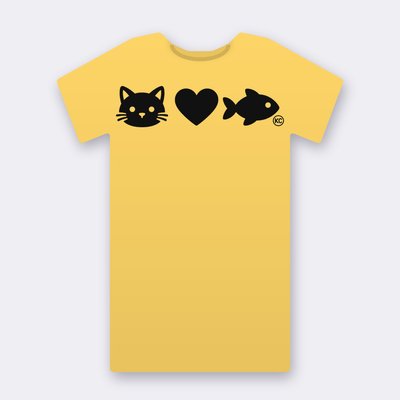 KC Cat Loves Fish – yellow Klitty Crew T-shirt