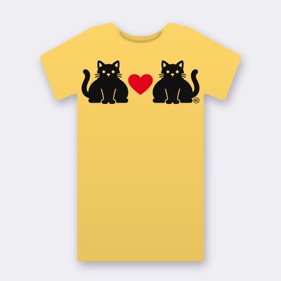 KC Chubby Cats Love – Red Heart – yellow Klitty Crew T-shirt