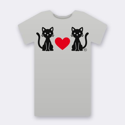 KC Slim Cats Love – Red Heart – heather grey Klitty Crew T-shirt