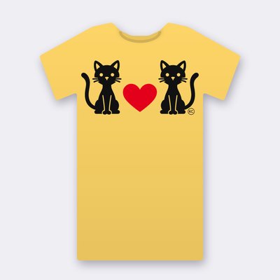 KC Slim Cats Love – Red Heart – yellow Klitty Crew T-shirt