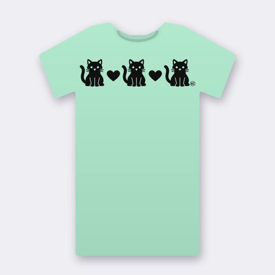 KC Three Cats Love – mint Klitty Crew T-shirt