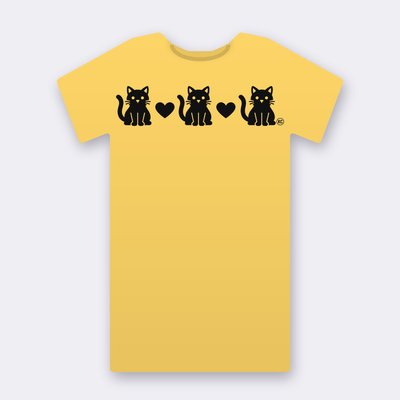 KC Three Cats Love – yellow Klitty Crew T-shirt
