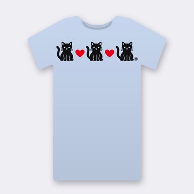 KC Three Cats Love – Red Heart – baby blue Klitty Crew T-shirt