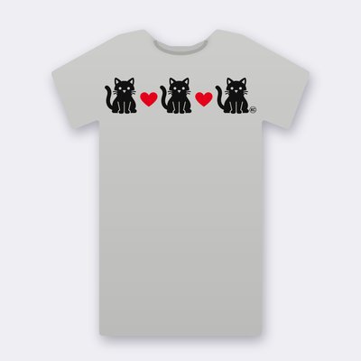 KC Three Cats Love – Red Heart – heather grey Klitty Crew T-shirt