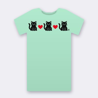 KC Three Cats Love – Red Heart – mint Klitty Crew T-shirt