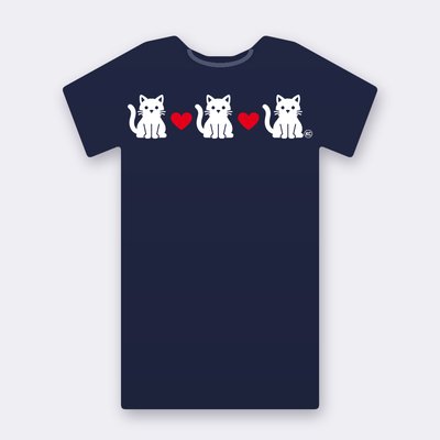 KC Three Cats Love – Red Heart – navy Klitty Crew T-shirt
