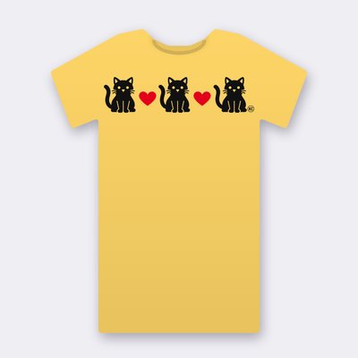 KC Three Cats Love – Red Heart – yellow Klitty Crew T-shirt