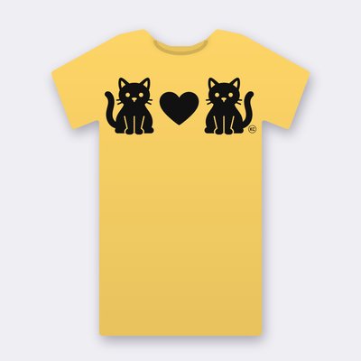 KC Two Cats Love – yellow Klitty Crew T-shirt
