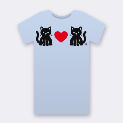 KC Two Cats Love – Red Heart – baby blue Klitty Crew T-shirt