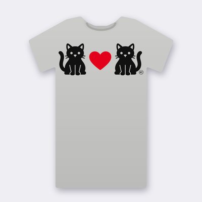 KC Two Cats Love – Red Heart – heather grey Klitty Crew T-shirt