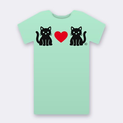 KC Two Cats Love – Red Heart – mint Klitty Crew T-shirt