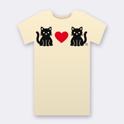 KC Two Cats Love – Red Heart – natural Klitty Crew T-shirt