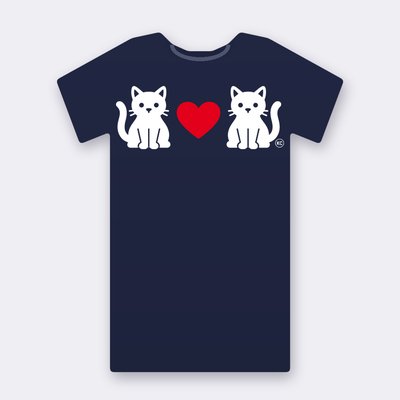 KC Two Cats Love – Red Heart – navy Klitty Crew T-shirt