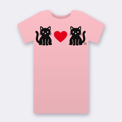 KC Two Cats Love – Red Heart – pink Klitty Crew T-shirt