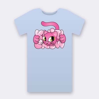 Pink Bubble Cat – baby blue Klitty Crew T-shirt