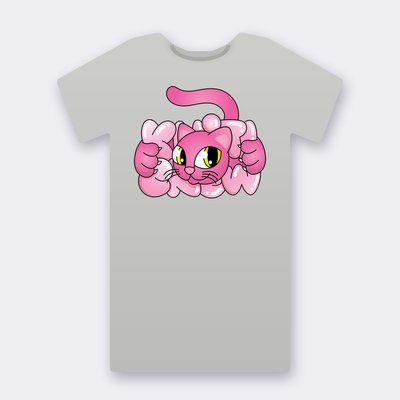 Pink Bubble Cat – heather grey Klitty Crew T-shirt