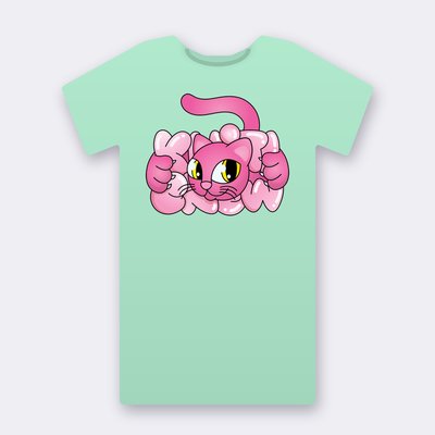Pink Bubble Cat – mint Klitty Crew T-shirt