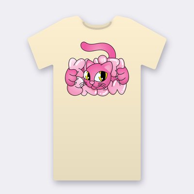 Pink Bubble Cat – natural Klitty Crew T-shirt