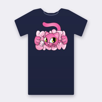 Pink Bubble Cat – navy Klitty Crew T-shirt