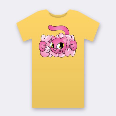 Pink Bubble Cat – yellow Klitty Crew T-shirt