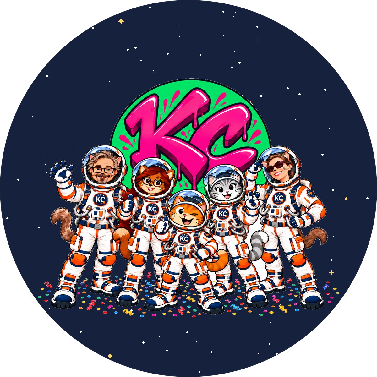 KC Space Crew sticker – round street art sticker