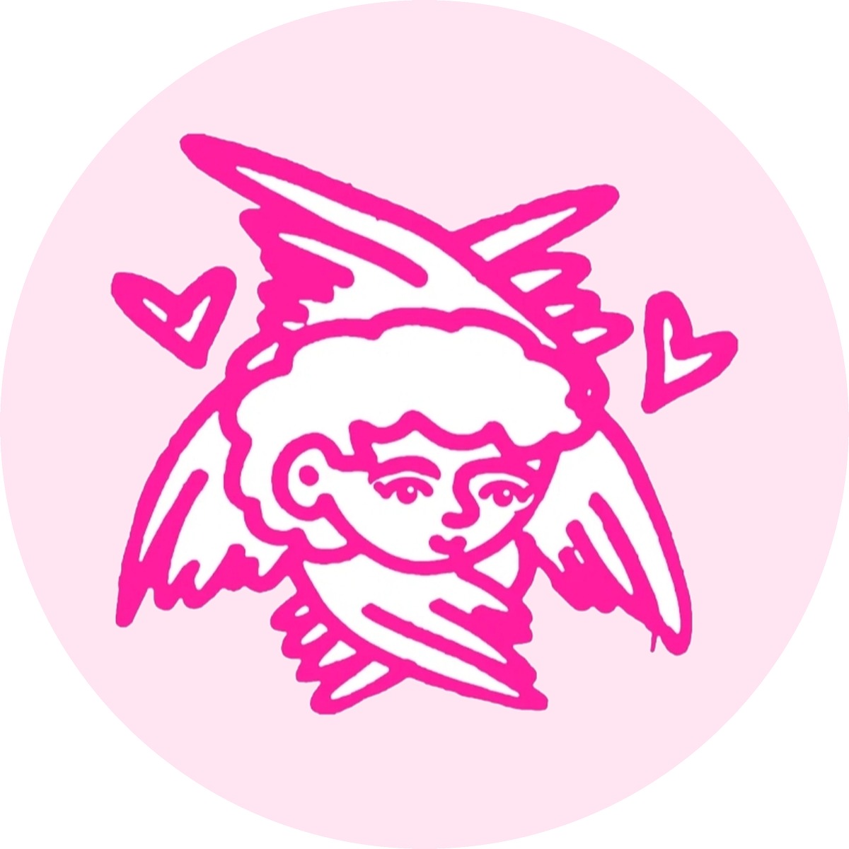 Pink Angel with Hearts sticker – round street art sticker