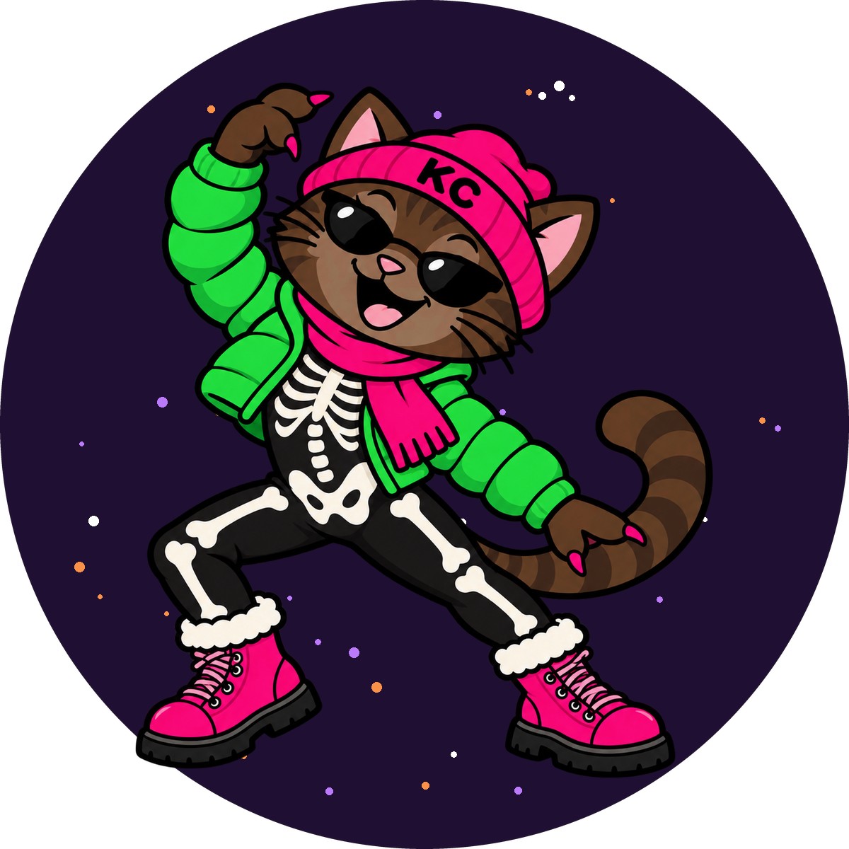 SinDee the skeleton sticker – round street art sticker