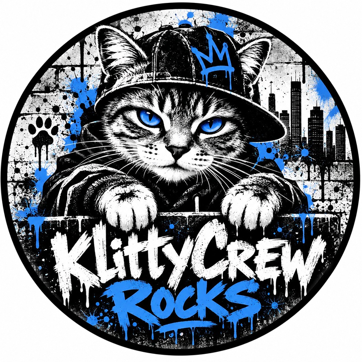 KlittyCrew graffiti cat sticker – Green Neon colour 2 – round street art sticker