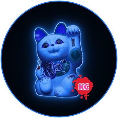 Neon lucky cat sticker – maneki-neko, neon blue