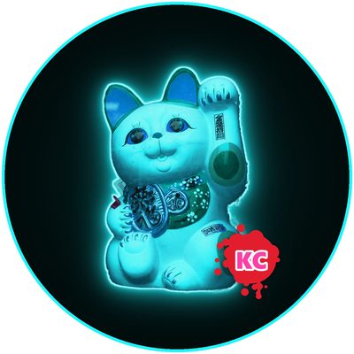 Neon lucky cat sticker – maneki-neko, neon cyan